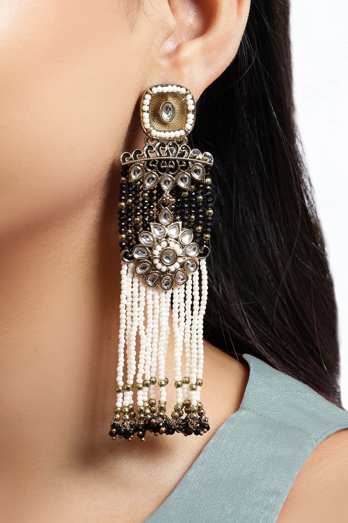 Black Traditional Kundan Earrings For Festival