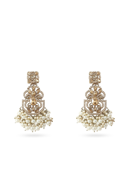 Gold Stone Dangle Style Earrings