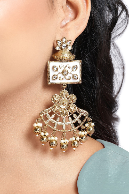 Off White Beads Earrings For Festival 