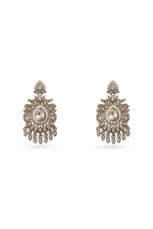 Gold-Plated Kundan Work Earrings with Intricate Detailing