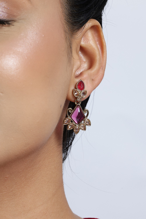 Deep Red Stone Modern Earrings For Festival 