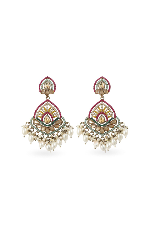 Multi Color Beaded Dangle Style Earrings 