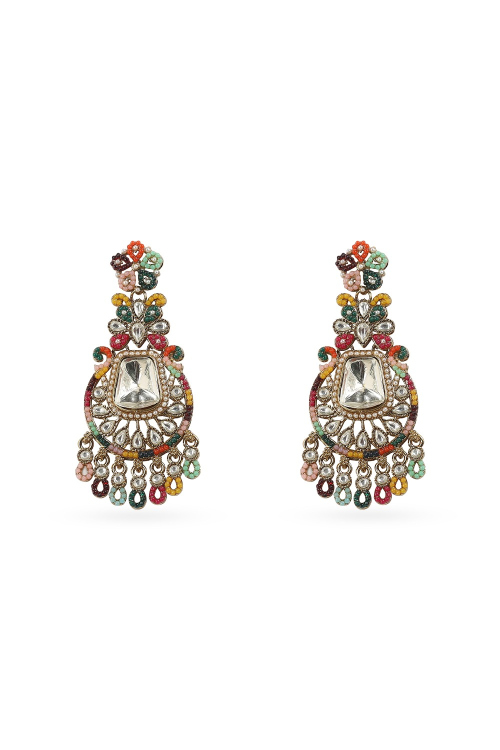 Alloy Earrings in Multi Color with Pearl & Kundan Detailing