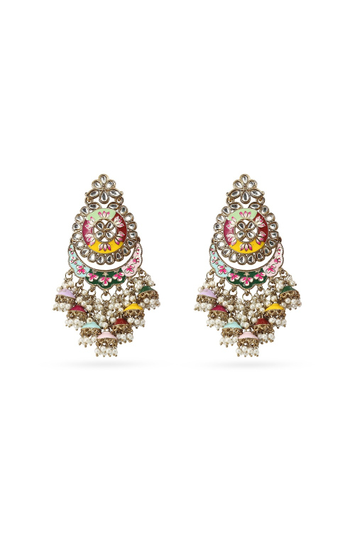 Multi Color Gold-Plated Beaded Dangle Earrings