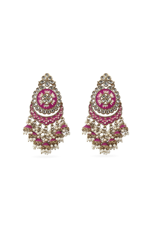 Ruby Pink Gold-Plated Beaded Dangle Earrings