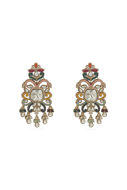 Multi Color Gold-Plated Pearl Dangle Earrings