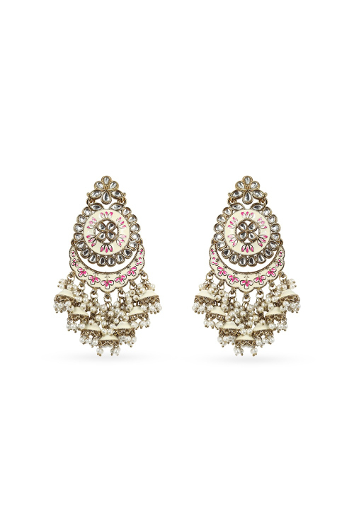 Off White Gold-Plated Beaded Dangle Earrings