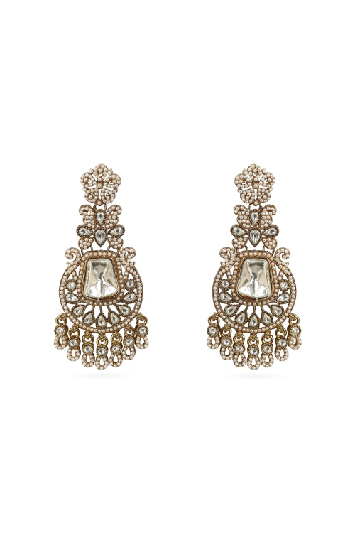 Gold Kundan Work Earrings with Luxurious Gold-Plated Design