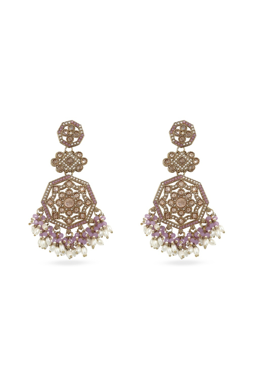 Lavender Pink Stone Dangle Earrings With Gold-Plated Finish