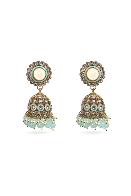 Mint Blue Gold Plated Meenakari Earrings