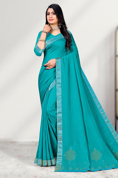 Silk Linen Plain Saree Dark Blue Color with contrast border and attached  Running Blouse-Indiehaat – Indiehaat.com