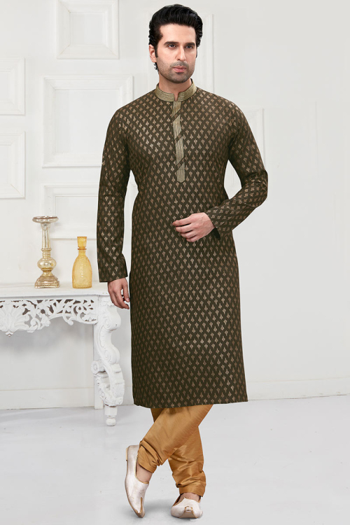 Army Green Cotton Printed Men Kurta Churidar