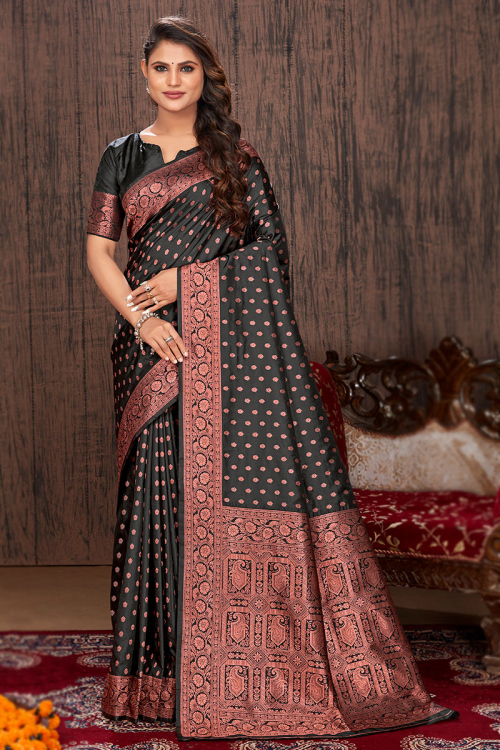 Art Silk Black Woven Zari Saree