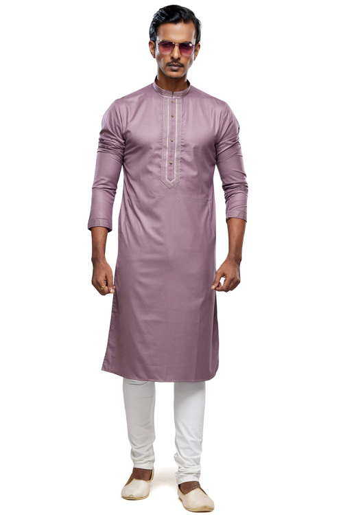Art Silk Dusty Mauve Straight Cut Men's Kurta Churidar