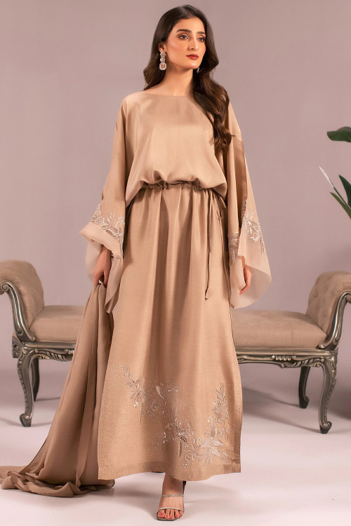 Art Silk Dusty Peach Embroidered Indo Western Suit