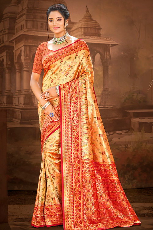 Art Silk Light Orange Banarasi Style Weaved Saree