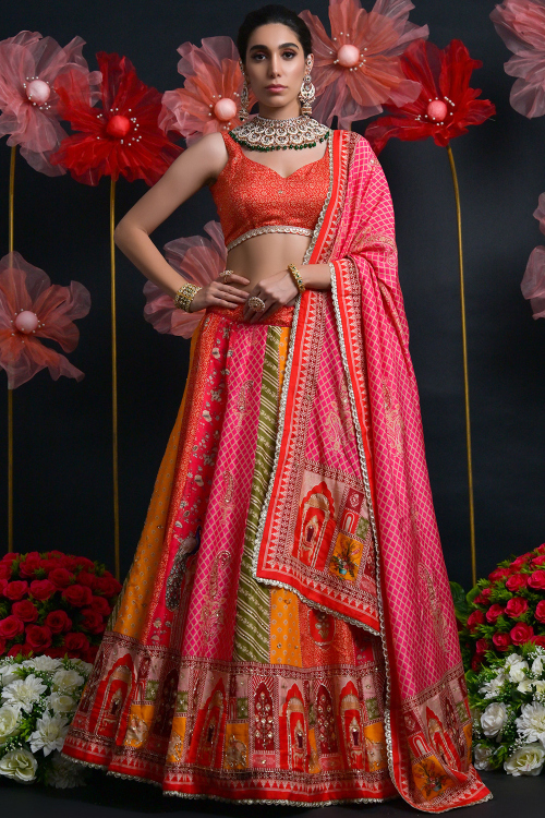 Art Silk Mult icolor Lehenga With Cutdana Work For Diwali