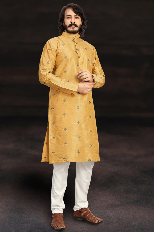 Yellow kurta black best sale pajama