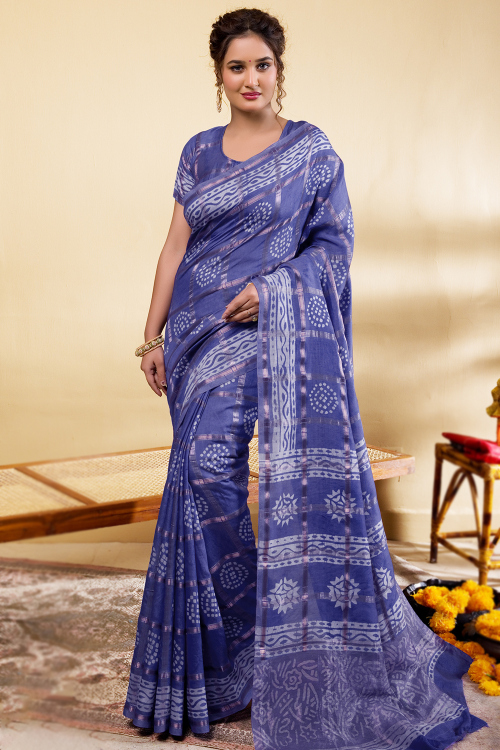 Art Silk Pastel Dark Blue Woven Zari Saree for Festival