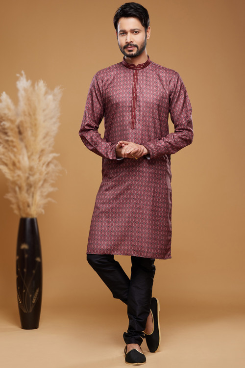 Buy Side Slit Maroon Printed Kurta Pajama Online for Men in USA