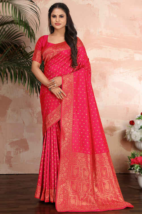 Art Silk Ruby Red Woven Zari Saree 