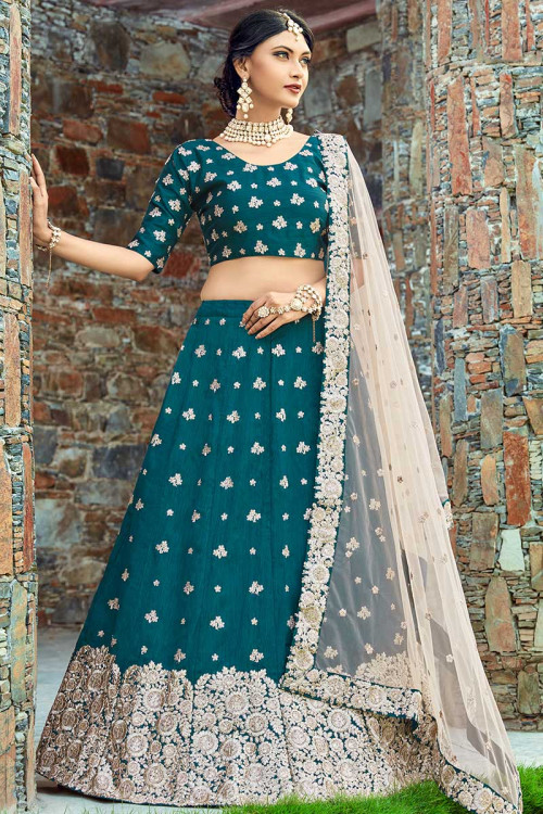 Buy Art Silk Wedding Wear Lehenga Choli In Teal Green Color Online ...