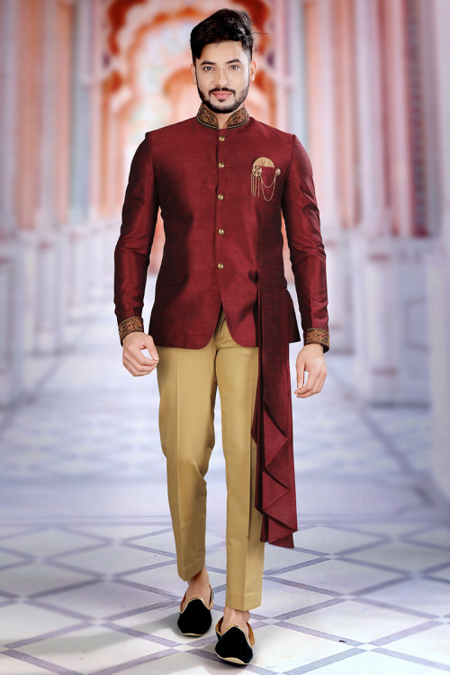 Exclusive Collection Red Men Pathani Suit MKPA03979