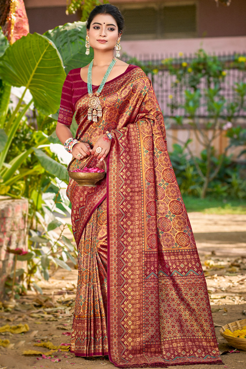 Art Silk Wine Maroon Weaved Saree For Festival