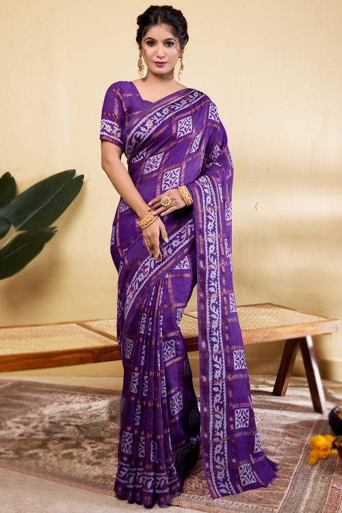 Art Silk Woven Zari Purple Saree for Festival