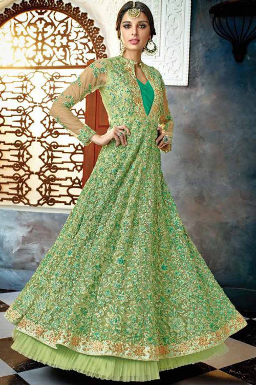 Buy Attractive Net Green Anarkali Suit Online - LSTV01992 | Andaaz Fashion