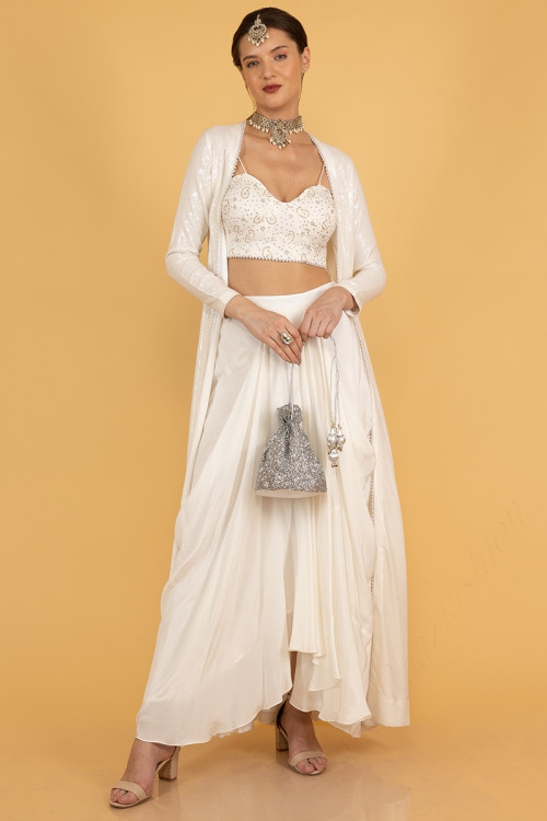 Embellished Silk Off-White Lehenga Choli
