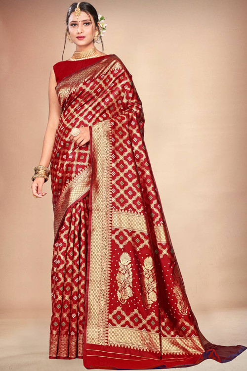 Banarasi Silk Indian Wear Saree In Red Color