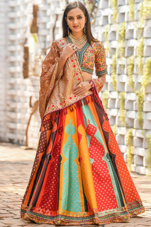 Buy Banarasi Silk Lehenga With Silk Choli In Multi Color Online ...