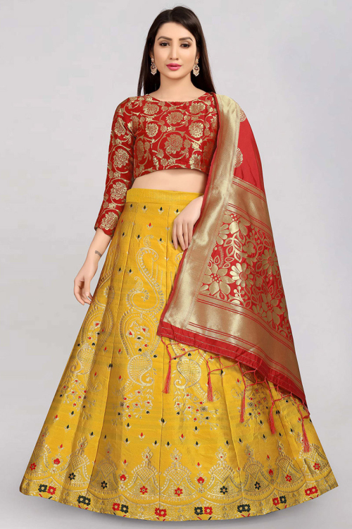 Banarasi Silk Mustard Yellow Lehenga
