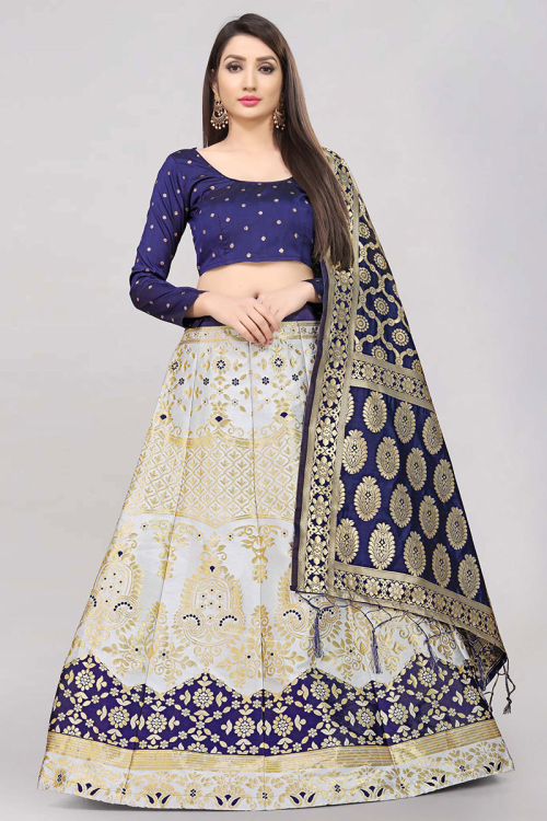 Banarasi Silk White Lehenga