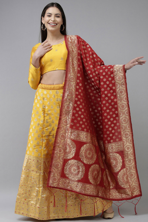 Banarasi Silk Yellow Indian Lehenga