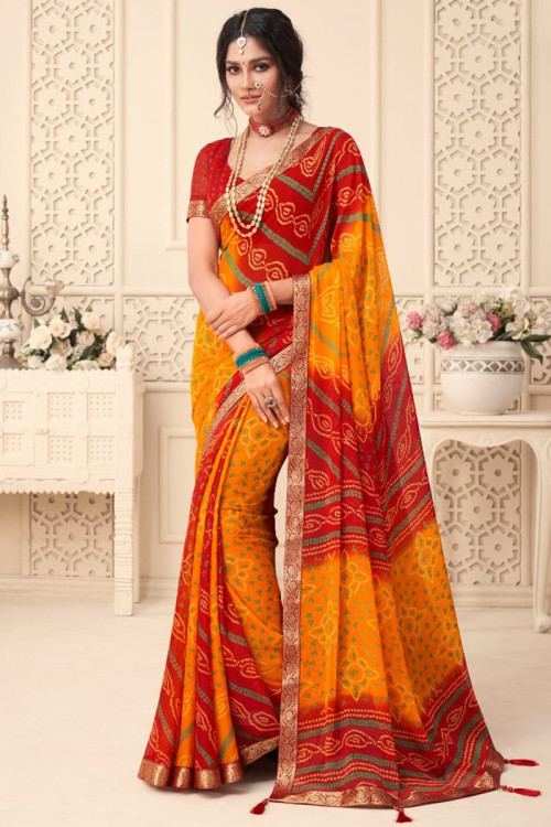 Buy Radcart Women's Chiffon Ombre Yellow & Orange Plain Saree With Blouse  Piece at Amazon.in