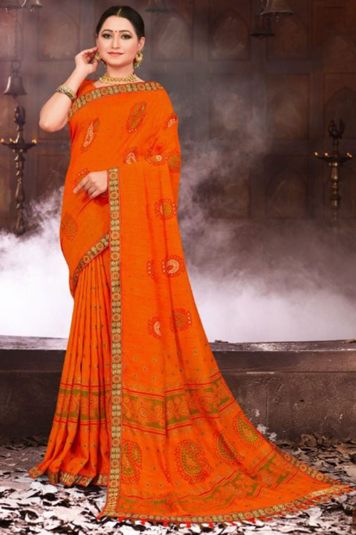 Bandhej Print Silk Orange Saree