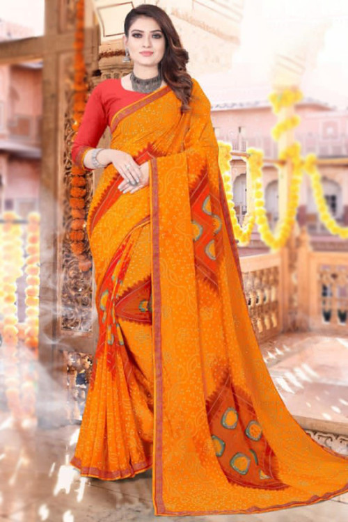 New Modern Soft Silk Sarees Red with Contrast Blouse