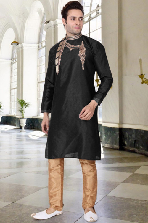 Banglori Silk Indian Kurta Pajama In Black Colour