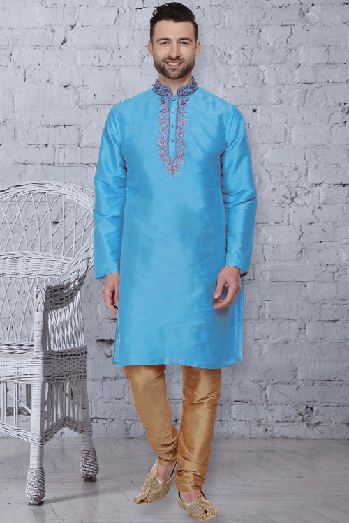 Banglori Silk Kurta Pajama Set In Blue Colour