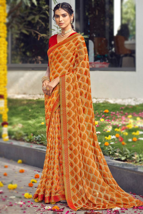 Beige Brasso Traditional Saree with Lace Work