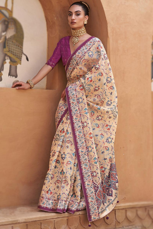 Brasso Beige Printed Party Wear Saree
