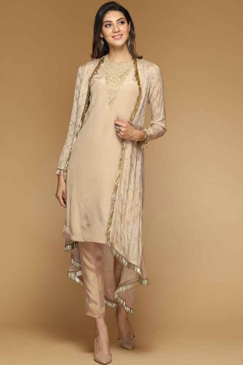 Silk Nude Pink Eid Trouser Suit with jacket