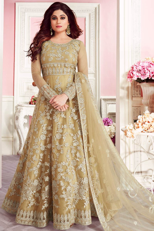Buy Beige Net Wedding Anarkali Suit With Dori Work Online - LSTV04664 ...