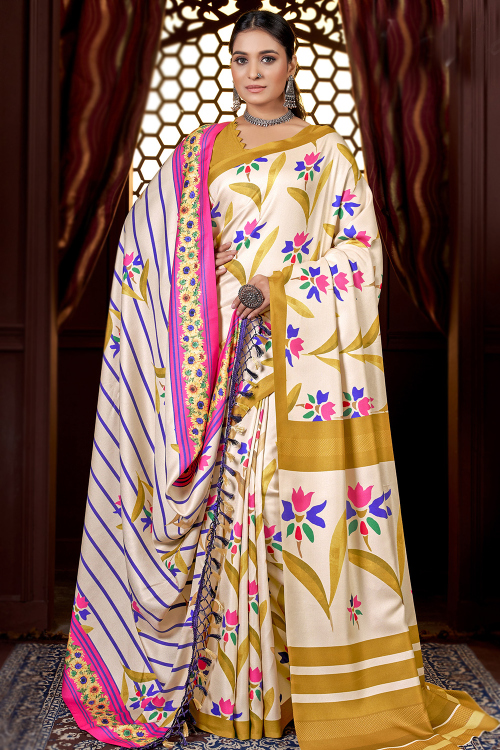 Beige Pashmina Printed Casual Wear Saree