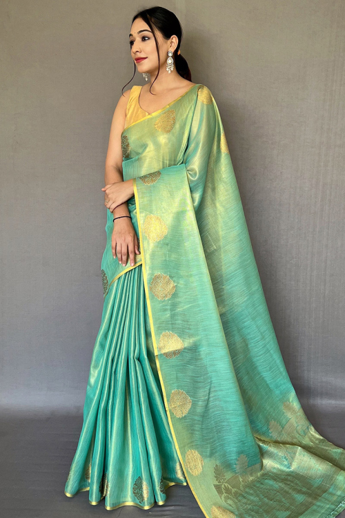 Best Seller Turquoise Blue Tissue Silk Woven Zari Saree 
