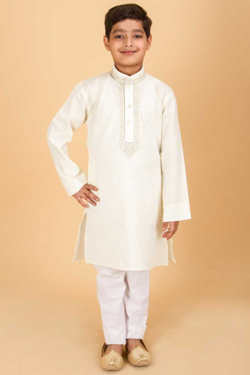 Off-White Ethnic Wear Long Kurta Pajama Set