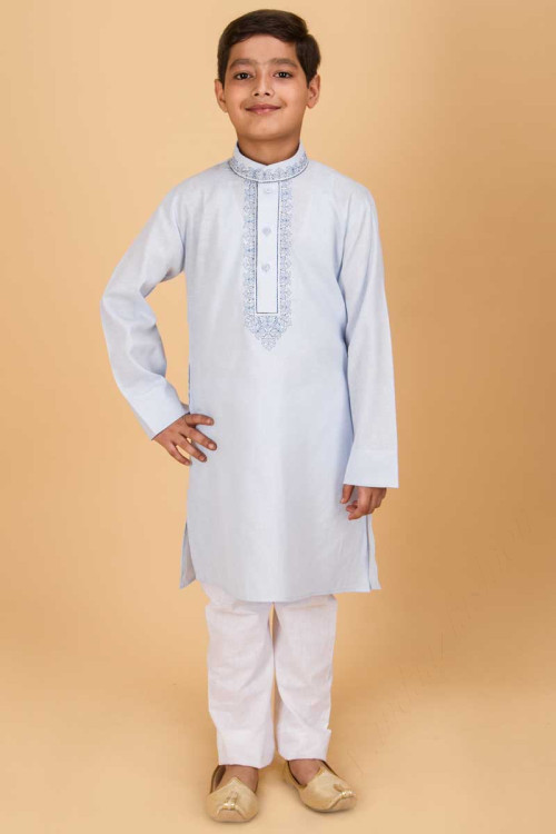 Eid Special Beautiful Light Blue Colored Kurta Pajama set