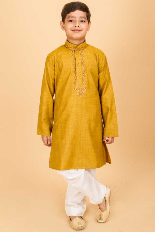 Yellow Kurta Pajama Set With Touch Of Embroidery